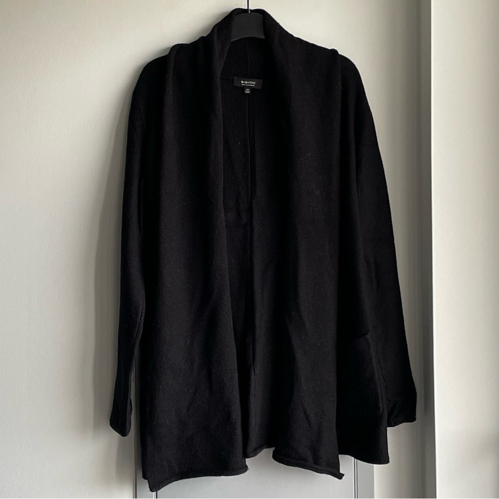 ARITZIA BABATON Wool and Cashmere Blend Black Open Front Cardigan